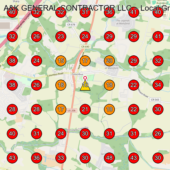 A&K GENERAL CONTRACTOR LLC GeoGrid visibility map for Dry Wall Contractor in None